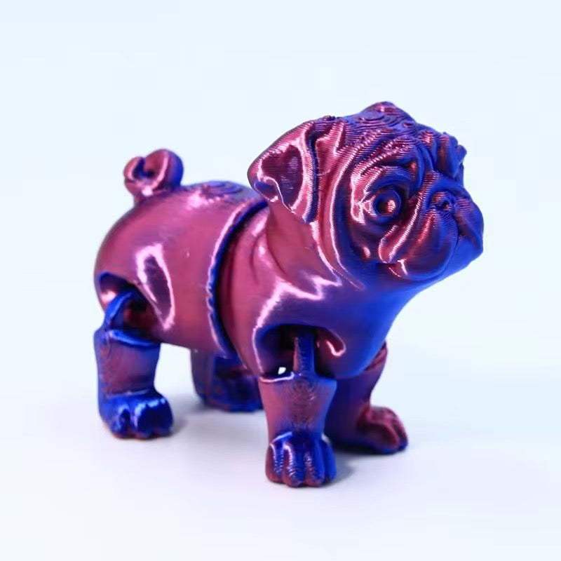 Super Flexi Articulated Pug Dog 6cm Rainbow