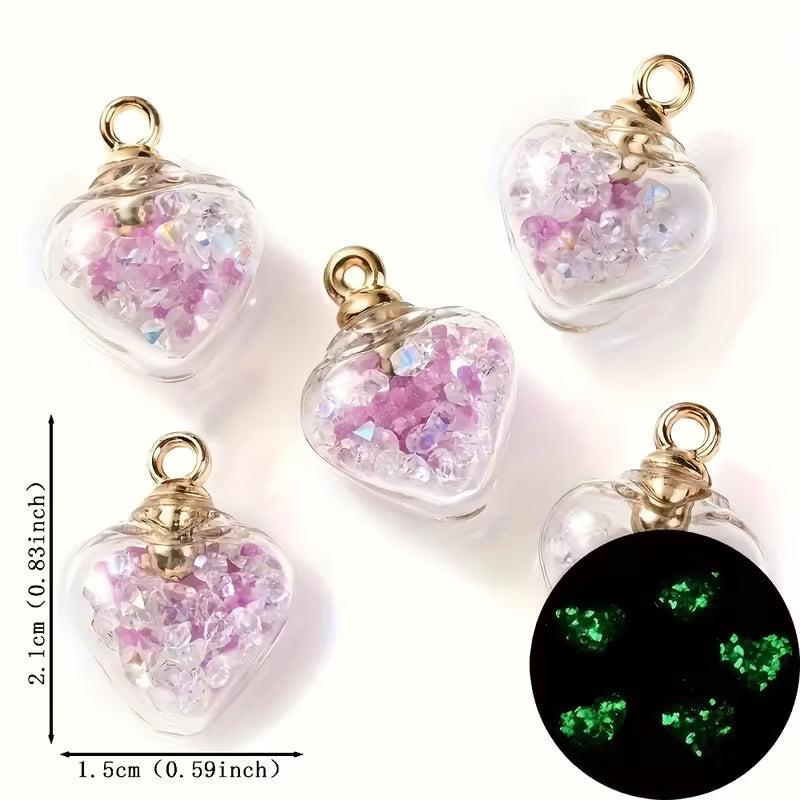 Glow In The Dark Glass Heart Shaped Charm