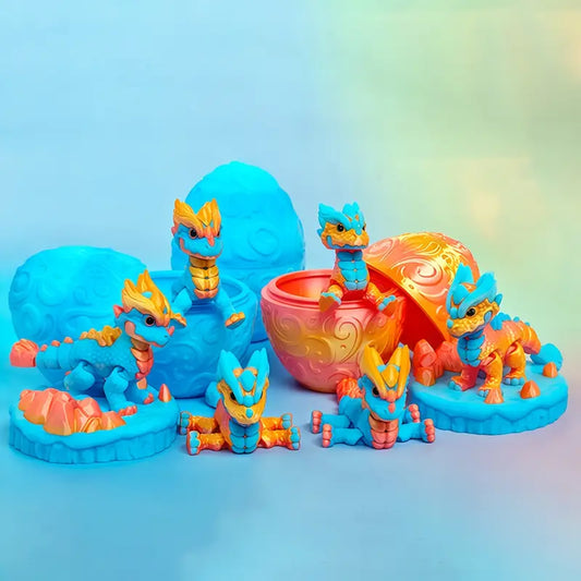Multi Coloured Flexi Articulated Ice Dragon And Egg