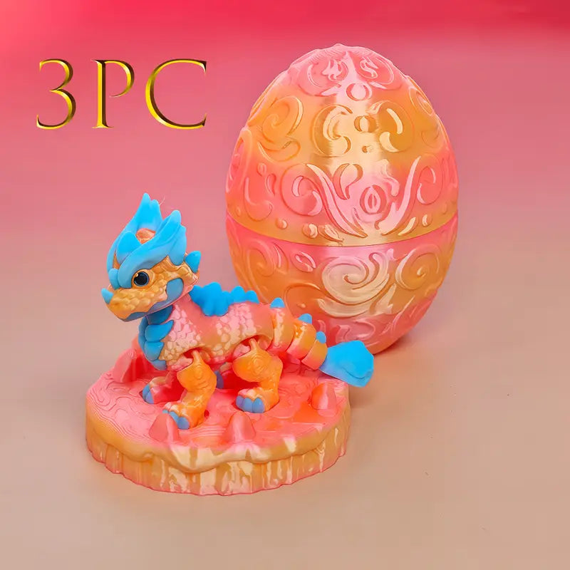 Multi Coloured Flexi Articulated Ice Dragon And Egg