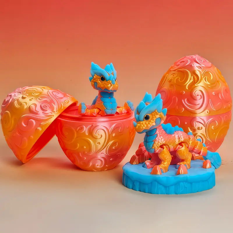 Multi Coloured Flexi Articulated Ice Dragon And Egg