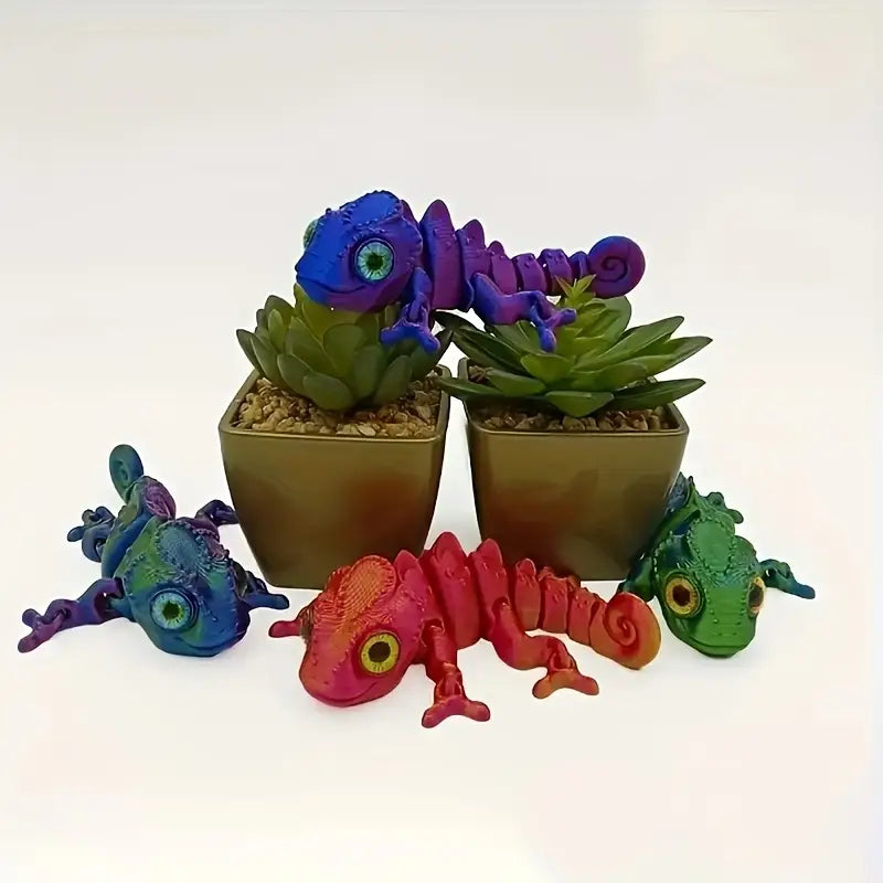 Small Cute Flexi Articulated Chameleon Rainbow Coloured