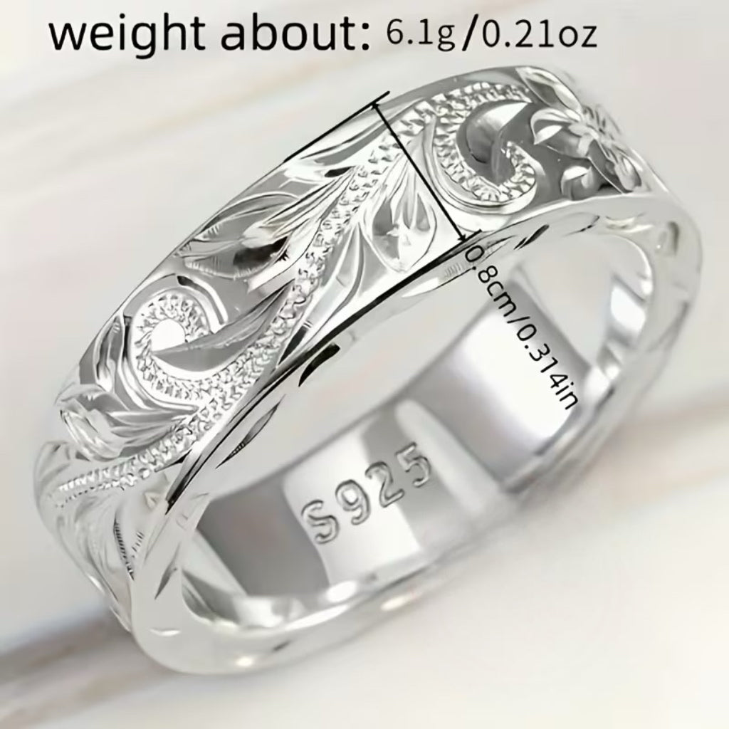 Vine patterned sterling silver ring