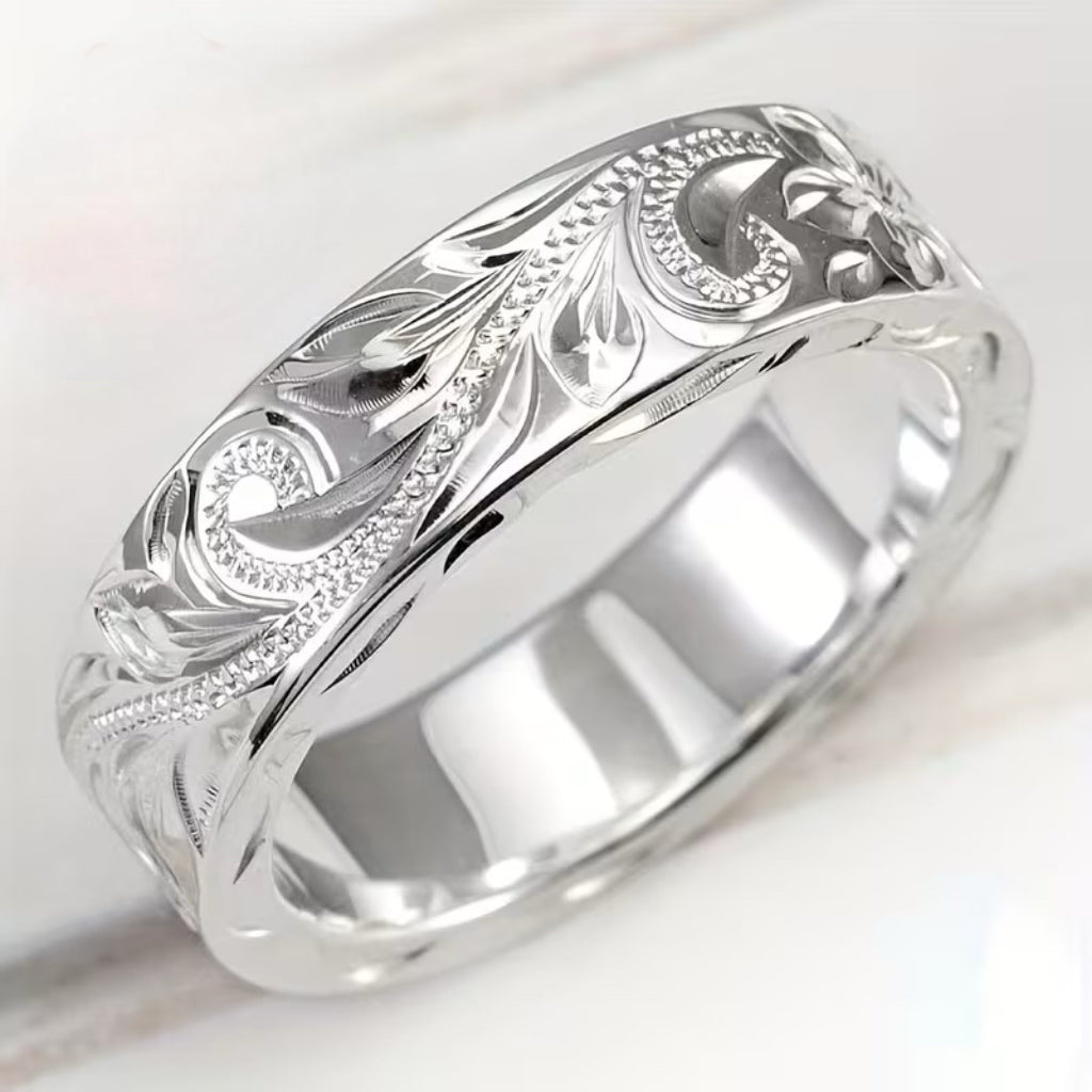 Vine patterned sterling silver ring