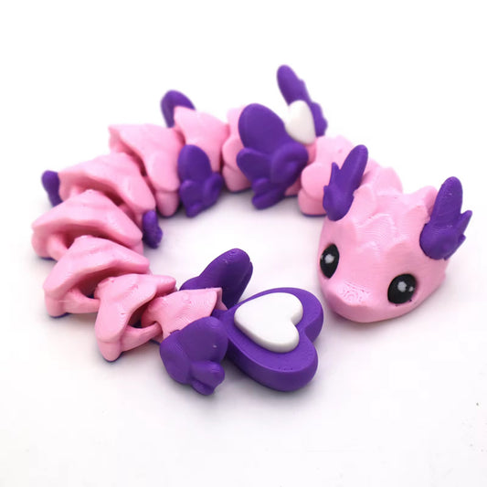3d articulated pink and purple baby love dragon