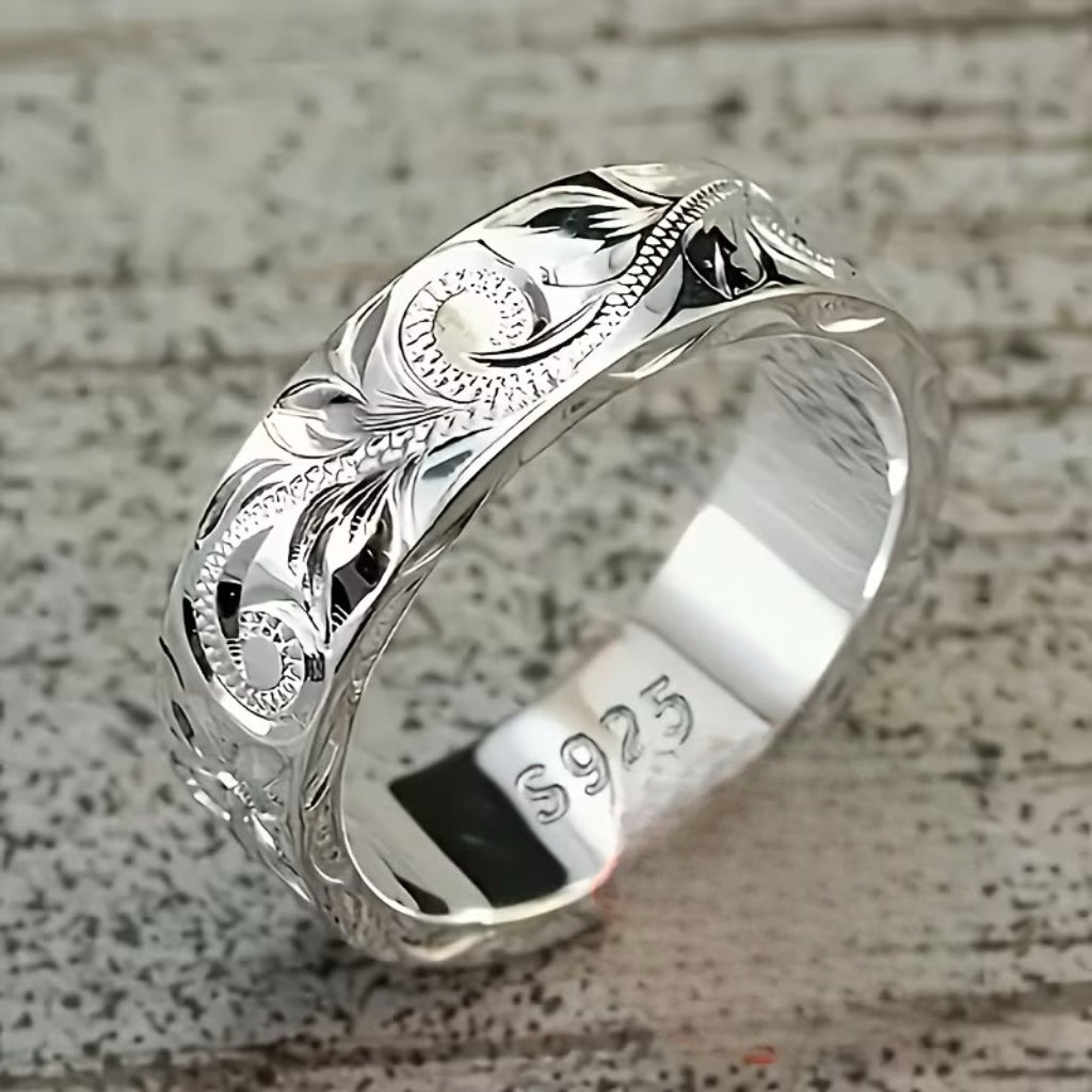 Vine patterned sterling silver ring