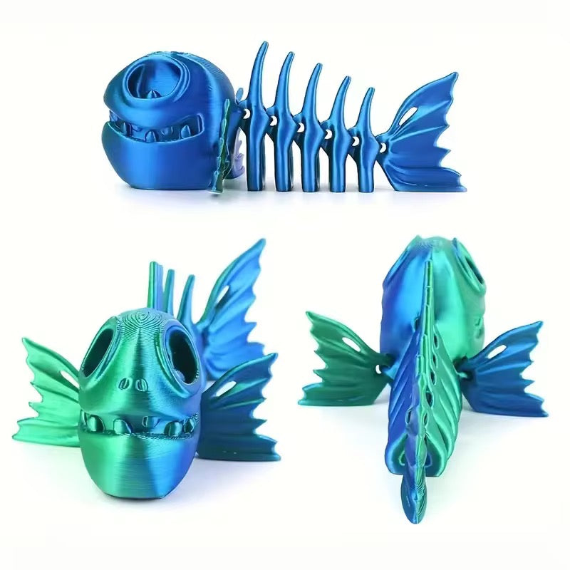 Super Flexi Articulated Skeleton Piranha 8cm Yellow green