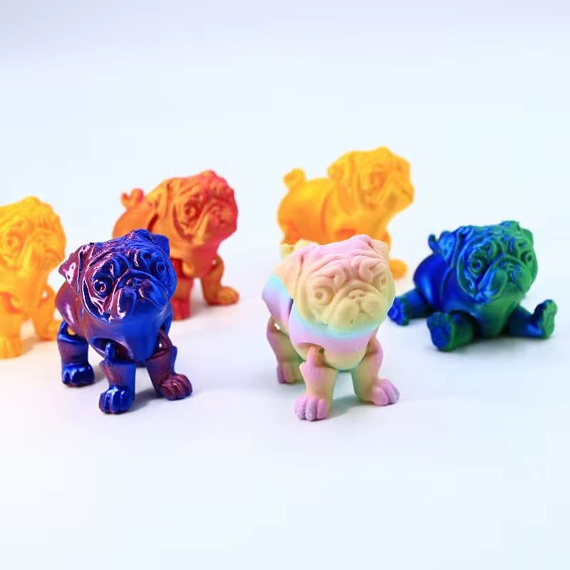 Super Flexi Articulated Pug Dog 6cm Rainbow