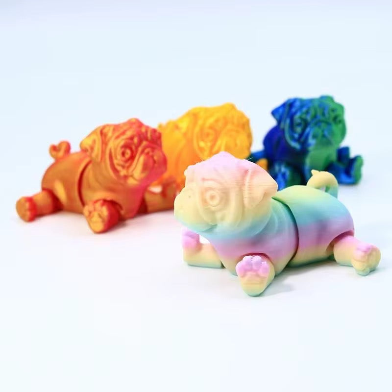 Super Flexi Articulated Pug Dog 6cm Rainbow