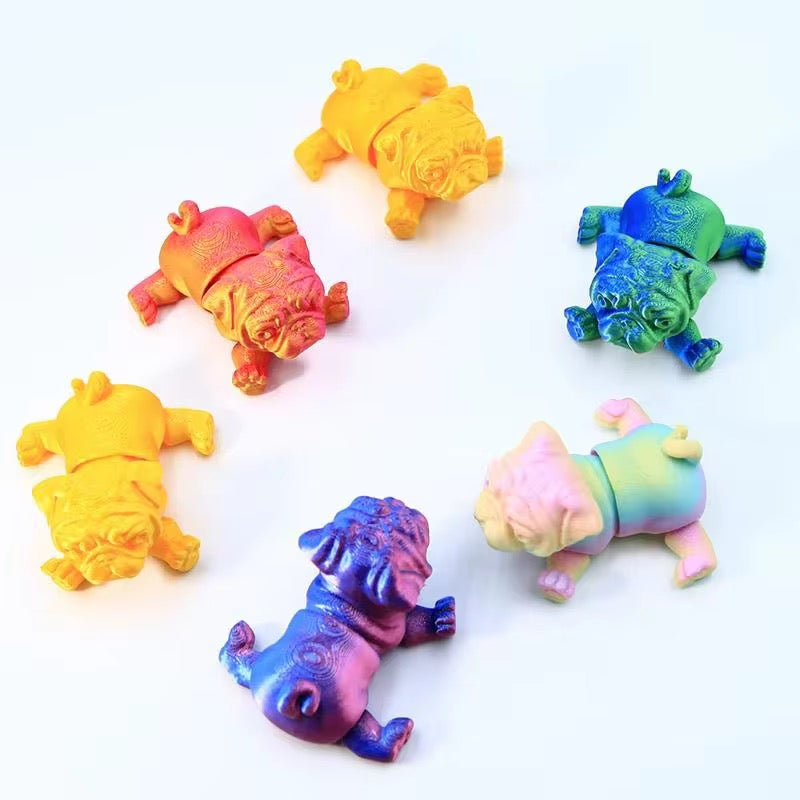 Super Flexi Articulated Pug Dog 6cm Rainbow