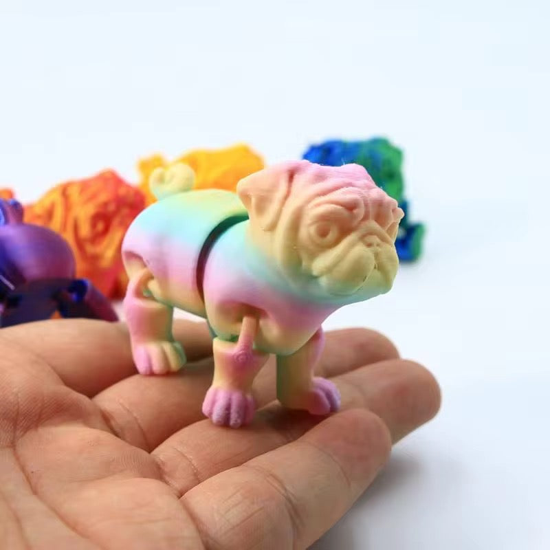 Super Flexi Articulated Pug Dog 6cm Rainbow