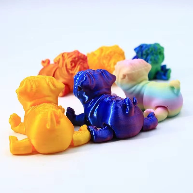Super Flexi Articulated Pug Dog 6cm Rainbow