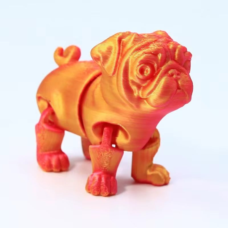 Super Flexi Articulated Pug Dog 6cm Rainbow
