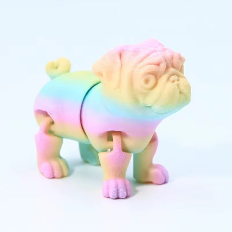 Super Flexi Articulated Pug Dog 6cm Rainbow