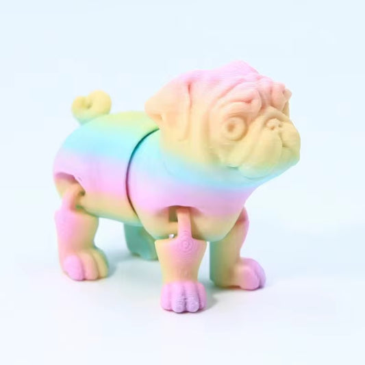 Super Flexi Articulated Pug Dog 6cm Rainbow