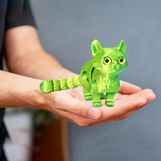 Flexi Articulated Cartoon Cat Yellow Green 4.72in 12cm