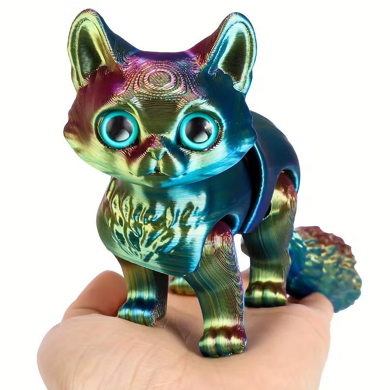 Flexi Articulated Cartoon Cat Yellow Green 4.72in 12cm