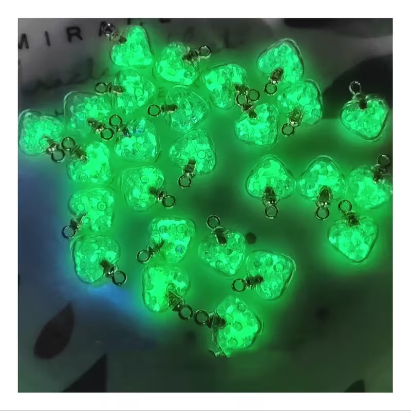 Glow In The Dark Glass Heart Shaped Charm