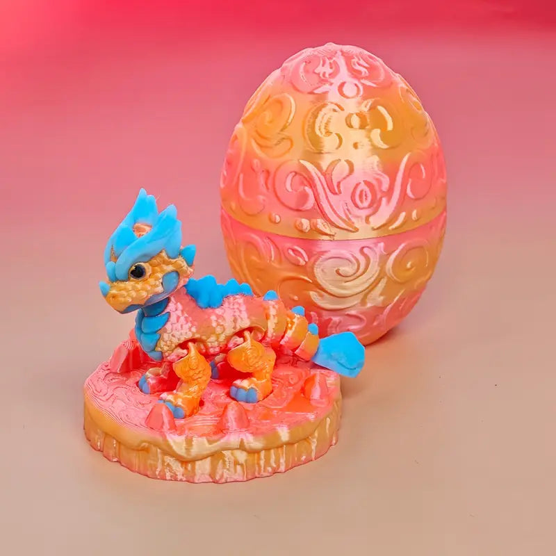 Multi Coloured Flexi Articulated Ice Dragon And Egg