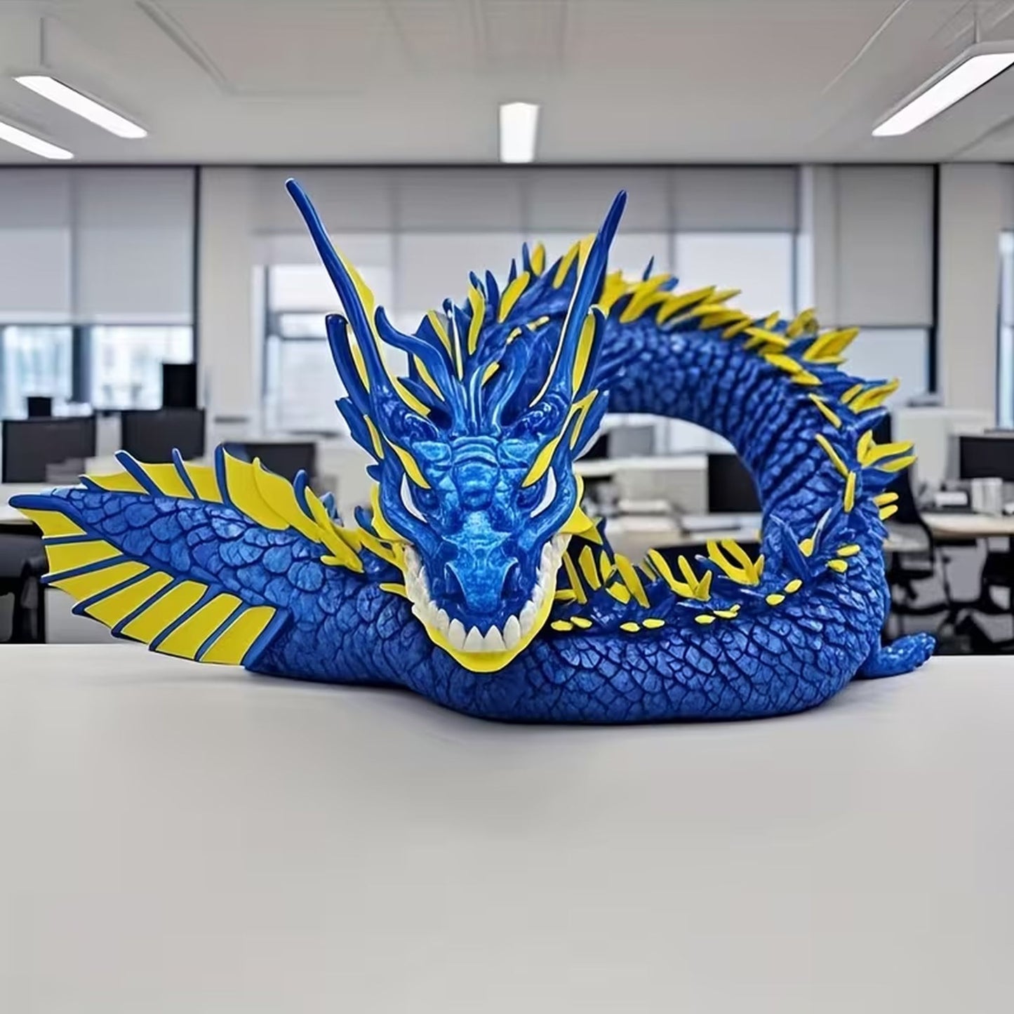 3d Articulated blue and yellow dragon.