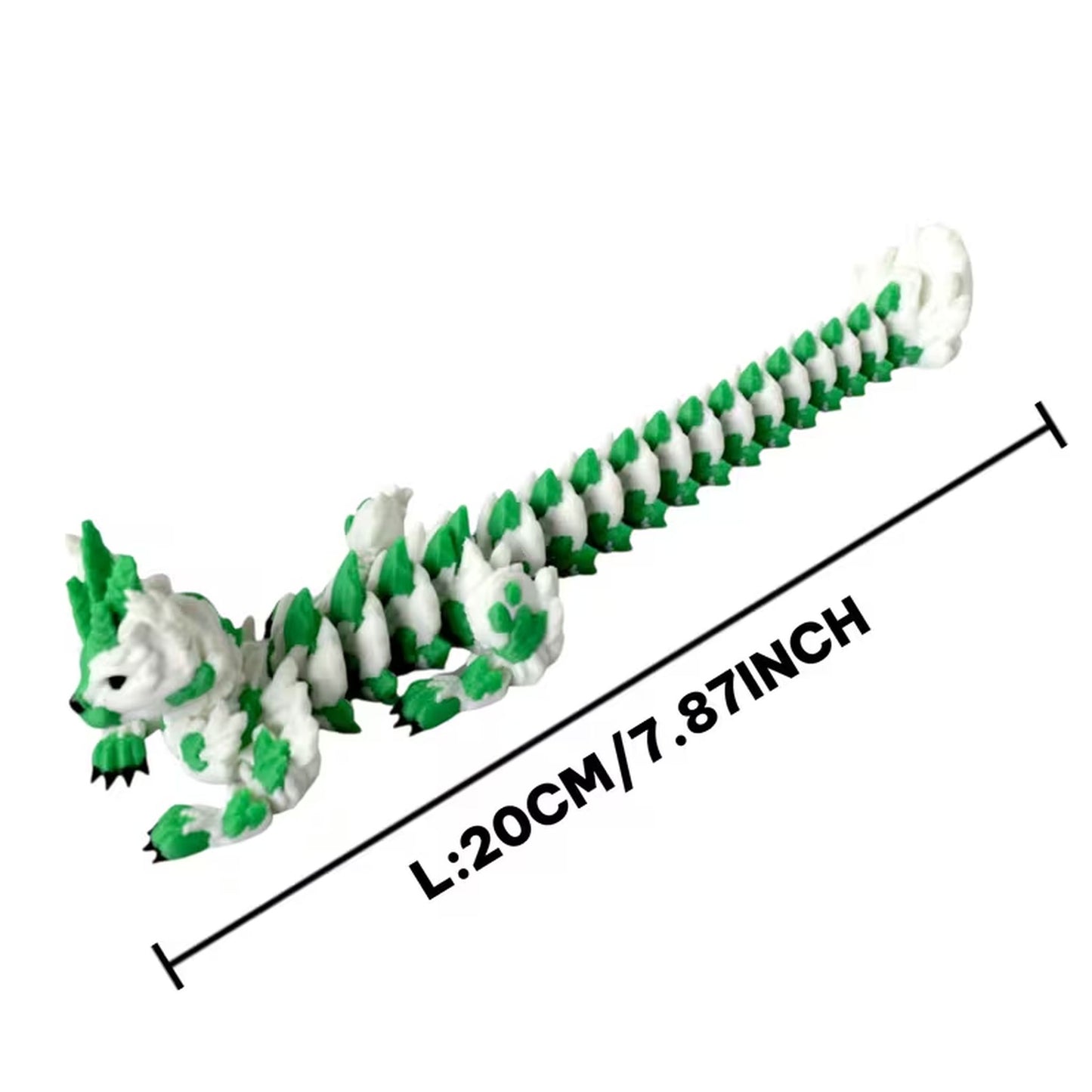 3d articulated cat style green and white dragon